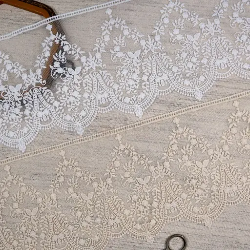 Floral Design One Side Border Net Lace