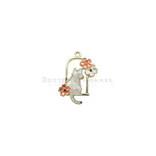 [G190] Gold Plated Floral Wreath Cat Pendant