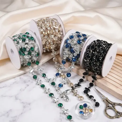 Mixed Shape Crystal Rhinestone Alloy Cup Chain