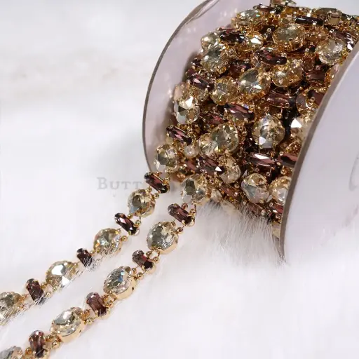 [H206 Amethyst + GHSA] Gold Base Round Crystal & Baguette Design Aesthetic Chain