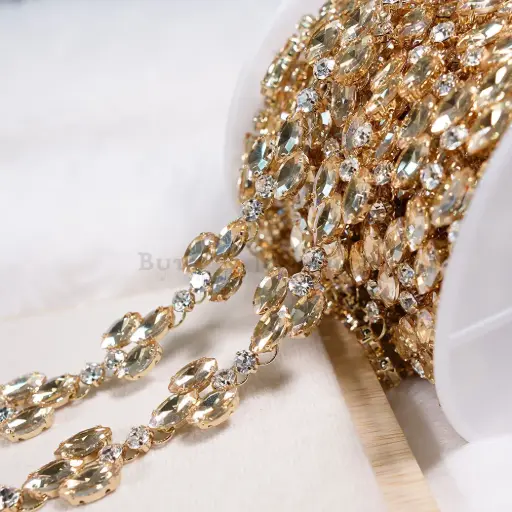 [H227 GSHA] Gold Base Mini Marquise Round Cluster Chain