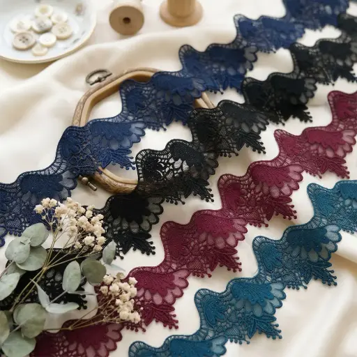 Zigzag Border Polyester Net Lace In Colour
