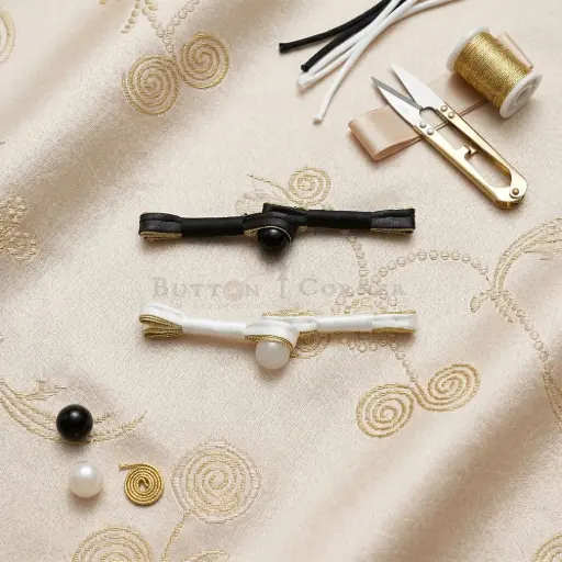 Frog Clasp With Retro Gota Design Satin Cheongsam Button With Pearl