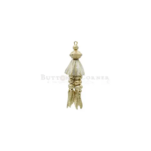 [TSL381 GOLD] Tibetan Pearl Dangle Leaf Gota Cap Tassel