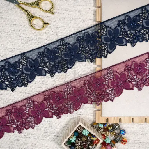 Blossom Design Embroidery Thread Net Lace