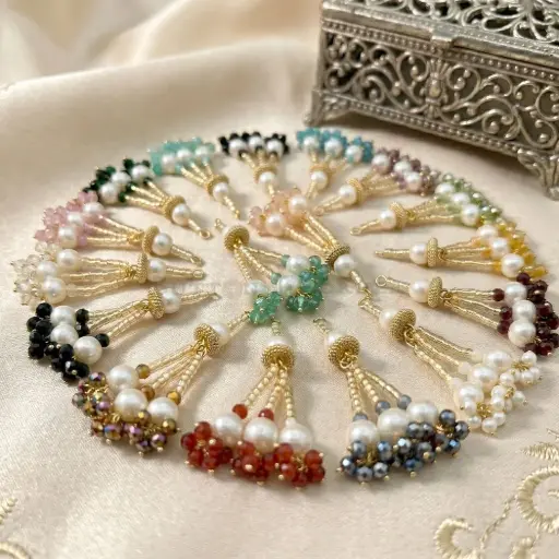 Crown Capped, Glass Beads, Pearl, Tassel
