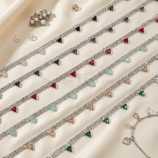 Double-Row Rhinestone Trillion Cup Drops Fancy Chain