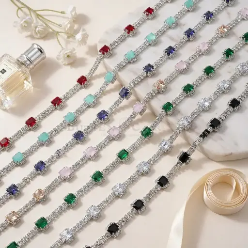 Emerald Cut Station Style Zircon Fancy Chain