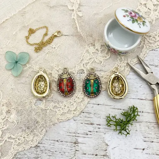 Faberge Style Laddybug Egg Shape Hanging