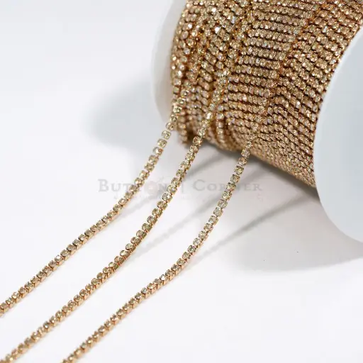 [SS8 (1 Line) GSHA] Tiny Prongs Crystal Rhinestone Fancy Cup Chain