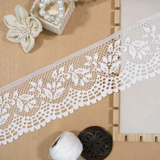 [NL270 WHITE] One Side Border Net Lace