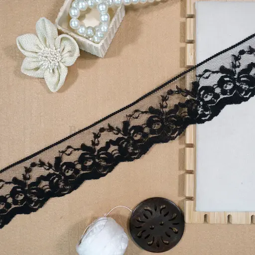 [NL276 BLACK] One Side Border Net Lace