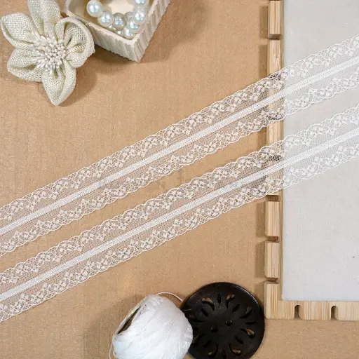 [NL278 WHITE] Double-Side Border Net Lace