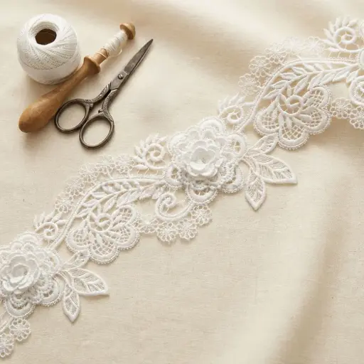 [SHTL358 WHITE] Floral Design Shuttle Lace