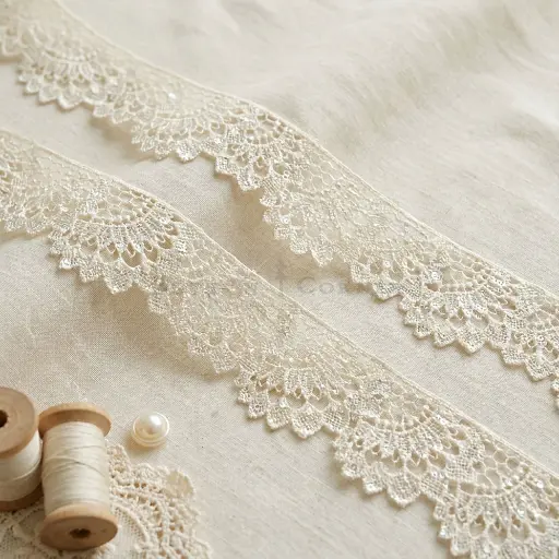 [SHTL364 CREAM] One Side Border Sequence Shuttle Lace