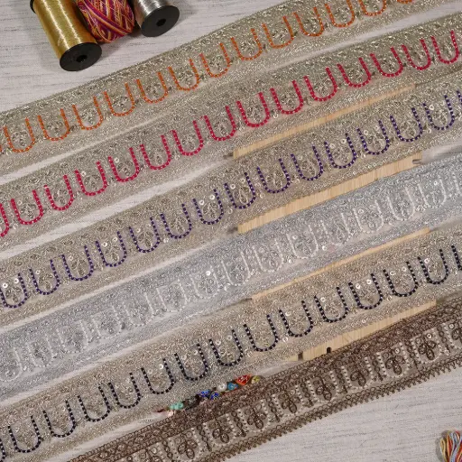 Fancy Metallic Yarn Sequence Lace