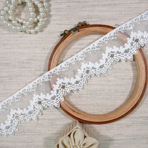 [NL283 WHITE] One Side Border Sequence Net Lace