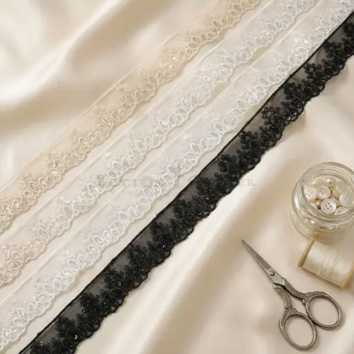 One Side Border Organza Sequence Lace