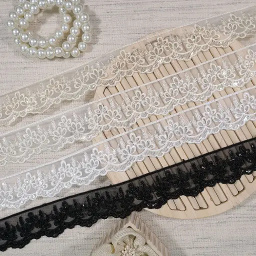 One Side Border Organza Sequence Lace