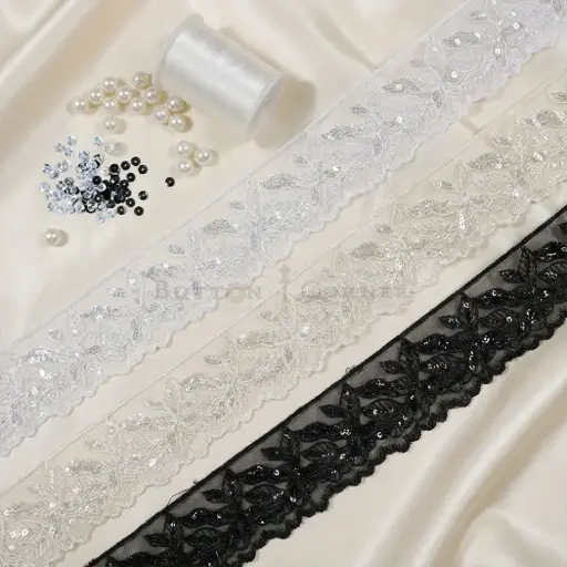 One Side Border Organza Sequence Lace