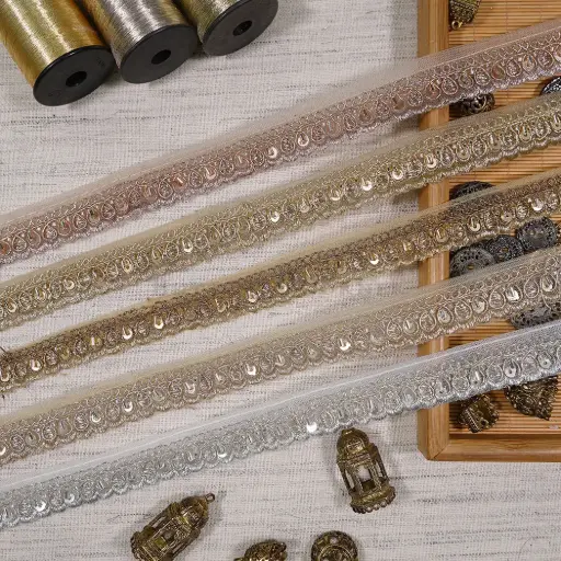 Metallic Yarn, Glass Beads, Sequence Lace