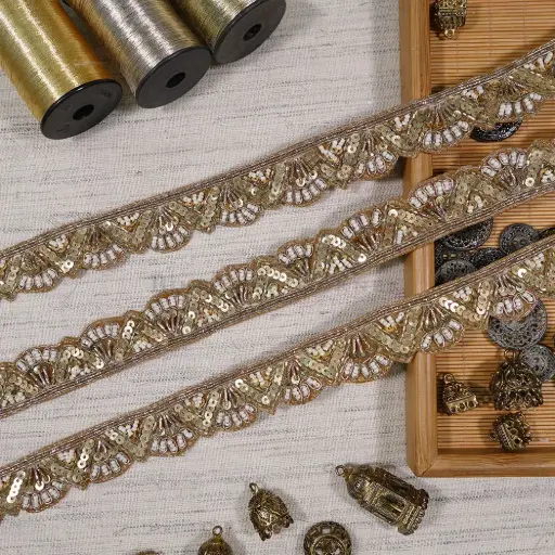 [FANL1835 ANTIQUE] Fancy Kora & Dabka, Pearl, Sequence Lace