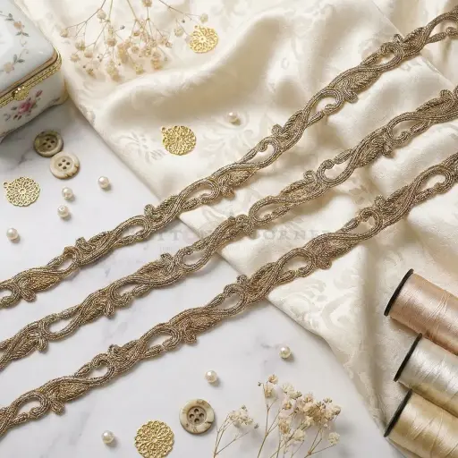 [FANL1836 ANTIQUE] Kora & Dabka, Sequence, Applique Lace