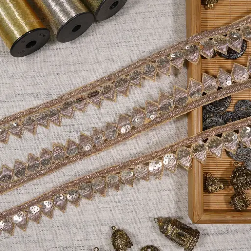 [FANL1837 ROSE GOLD] Kora & Dabka, Sequence, Triangle Scallop Edges Lace