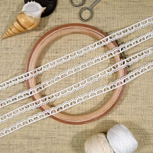 [SHTL384 WHITE] One Side Border Shuttle Lace