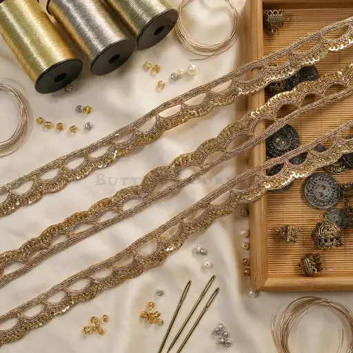 [FANL1839 ANTIQUE] Kora & Dabka, Glass Beads, Sequence Lace