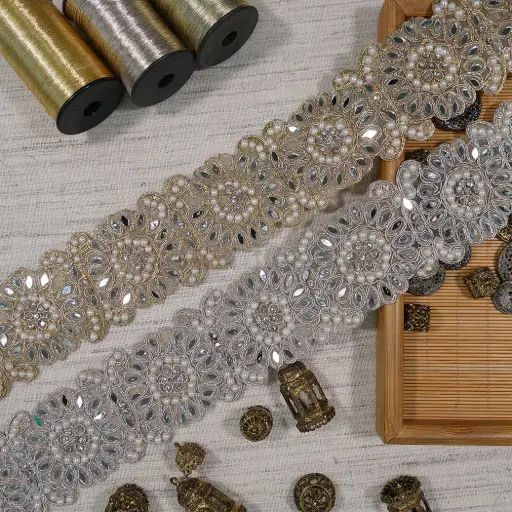 Circular Design, Metallic Yarn, Pearl, Mirror Lace