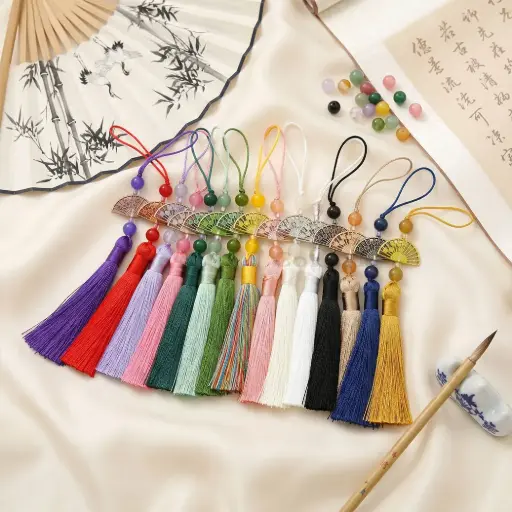 Dual-Sided Ancient Style Decorative Tassel With Fan Pendant