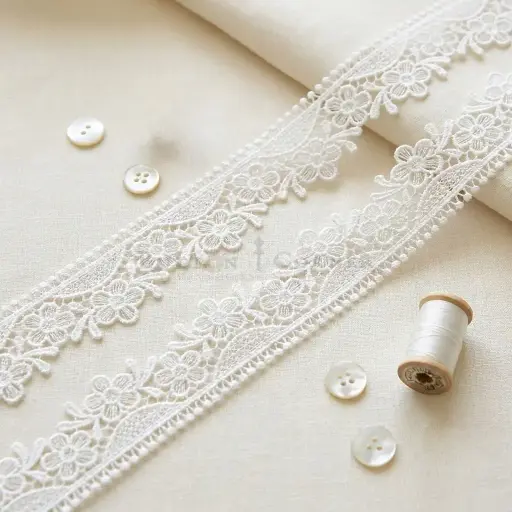[SHTL388 WHITE] One Side Border Sequence Shuttle Lace