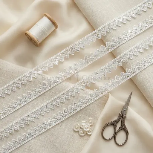 [SHTL389 WHITE] One Side Border Sequence Shuttle Lace