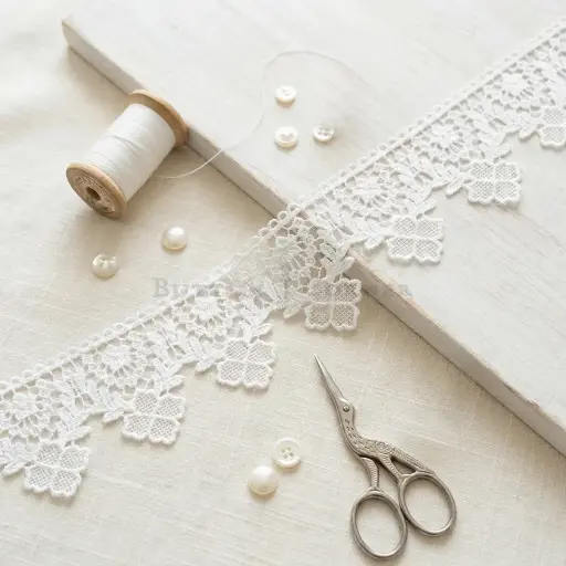 [SHTL394 WHITE] One Side Border Shuttle Lace