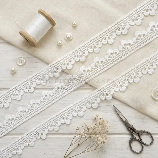 [SHTL398 WHITE] One Side Border Shuttle Lace