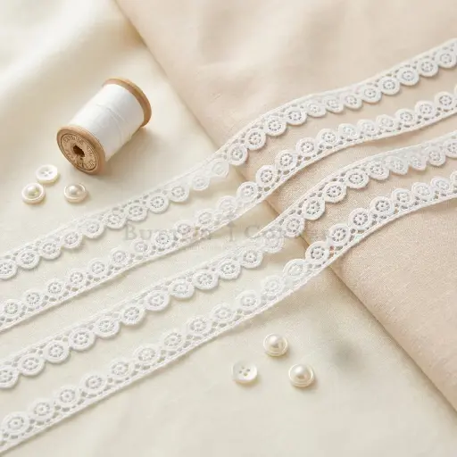 [SHTL429 WHITE] One Side Border Shuttle Lace