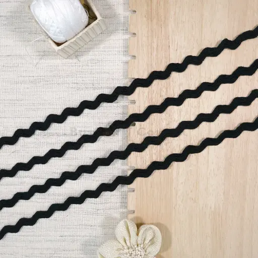 [CL144 BLACK] Zigzag Shape Wave Bending Cotton Lace