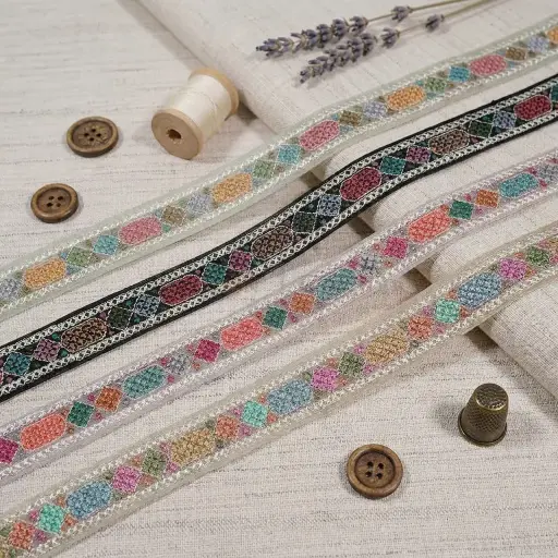 Multicolour Geometric Embroidery Thread Net Lace