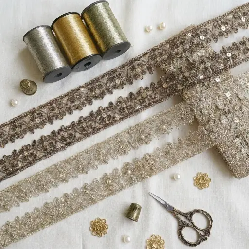 Fancy Metallic Yarn Sequence Net Lace