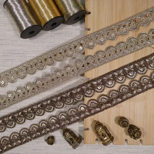 Fancy Metallic Yarn Sequence Net Lace