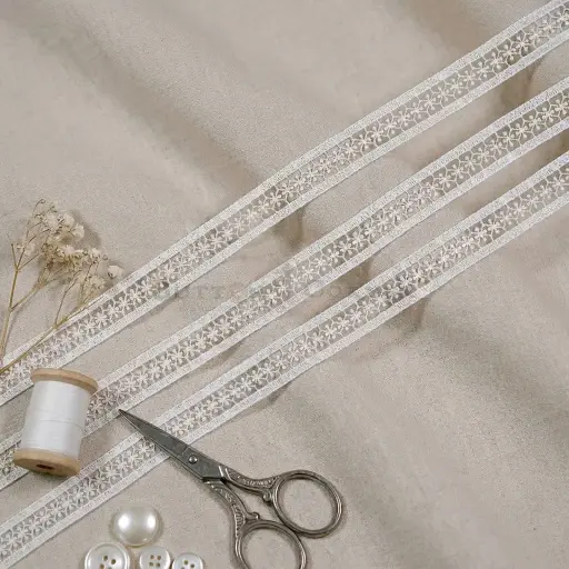 [10953 WHITE] Double-Side Border Polyester Shuttle Lace