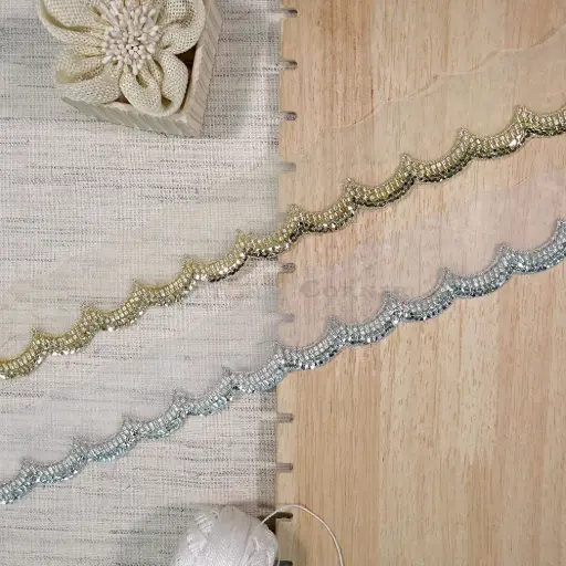 Metallic Yarn, Glass Beads, Sequence, Mini Scallop Lace