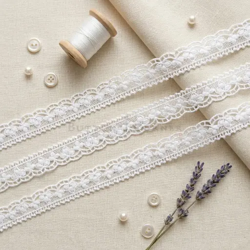 [H3794 WHITE] Double Side Border Shuttle Lace