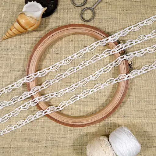 [SHTL440 WHITE] One Side Border Shuttle Lace