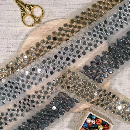 Sparkle Metallic Mirror, Fancy Net Lace