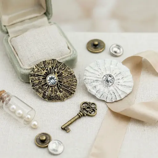 Lotus Leaf Design Centre Stone Shank Button