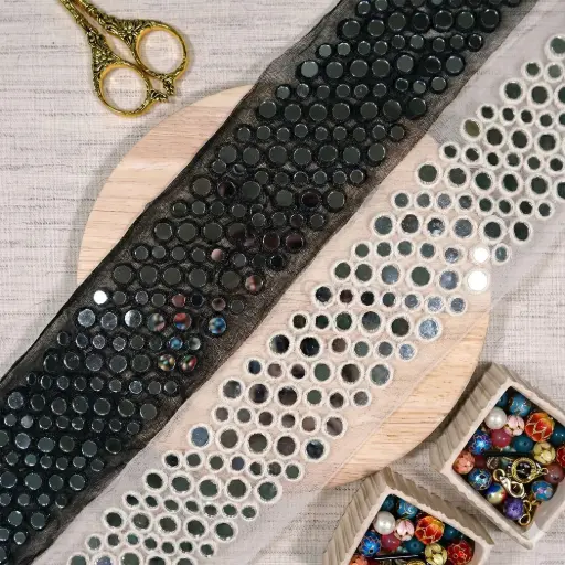 Sparkle Embroidery Mirror, Fancy Net Lace