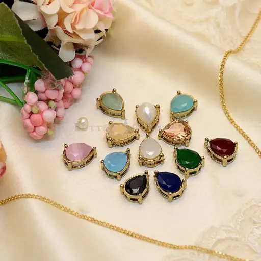 Gold Base Drop Shape Fancy Kundan Button