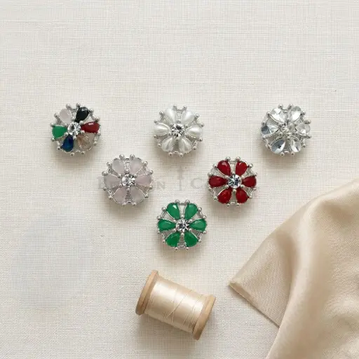 Nontoxic White Base Fancy Kundan Button